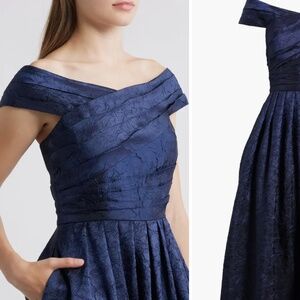 Crushed Taffeta Off the Shoulder Cocktail Dress